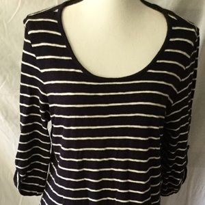 PERUNA 3/4 Sleeve Black white striped sweater crew